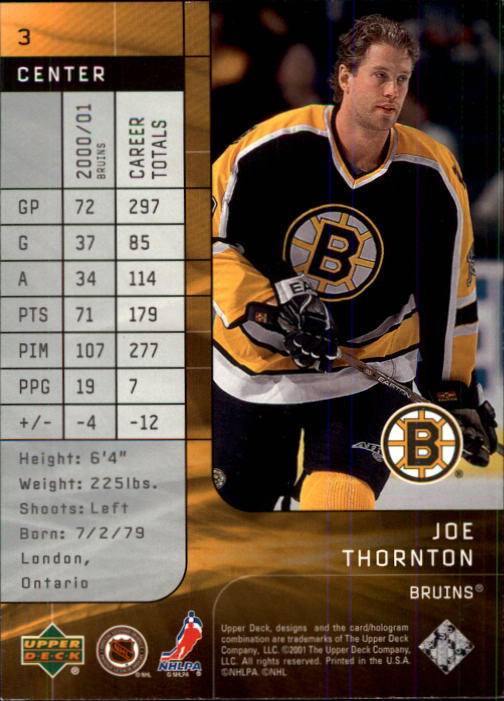 2001-02 UD Top Shelf #3 Joe Thornton back image