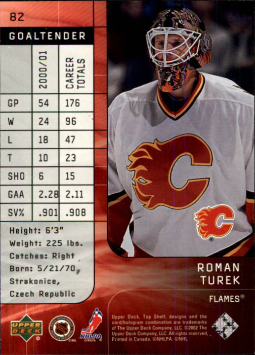 2001-02 UD Top Shelf #82 Roman Turek back image