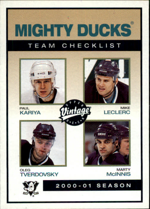 2001-02 Upper Deck Vintage #9 Mighty Ducks CL/Paul Kariya/Mike Leclerc/Oleg Tverdovsky/Marty McInnis