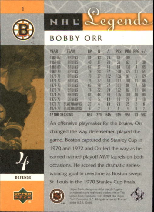 2001-02 Upper Deck Legends #1 Bobby Orr back image