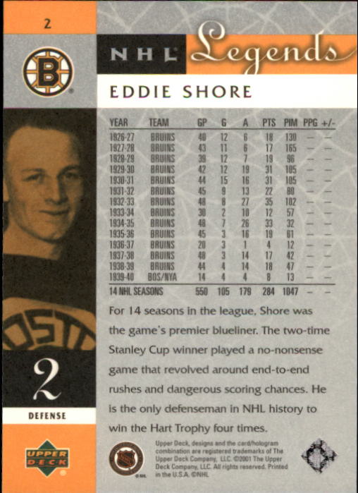 2001-02 Upper Deck Legends #2 Eddie Shore back image