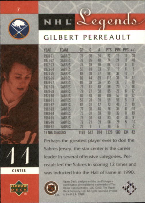 2001-02 Upper Deck Legends #7 Gilbert Perreault back image