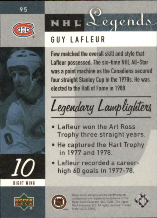 2001-02 Upper Deck Legends #95 Guy Lafleur back image