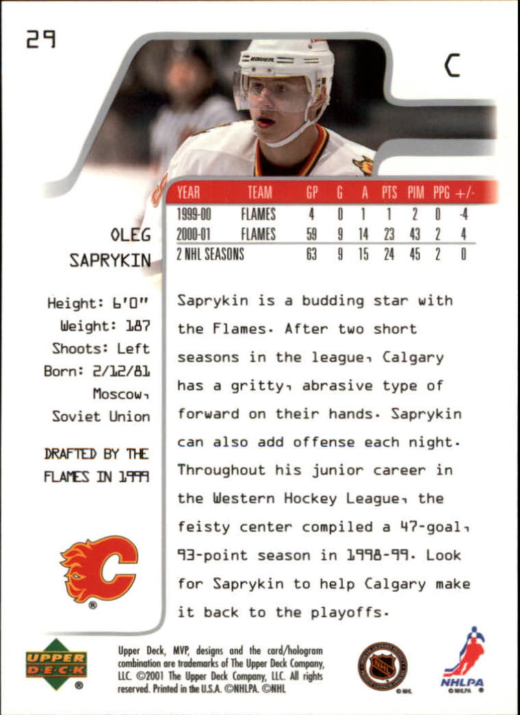 2001-02 Upper Deck MVP #29 Oleg Saprykin back image