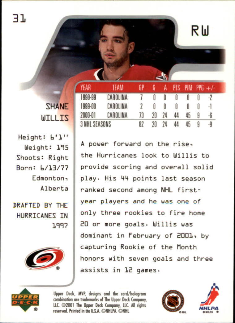 2001-02 Upper Deck MVP #31 Shane Willis back image