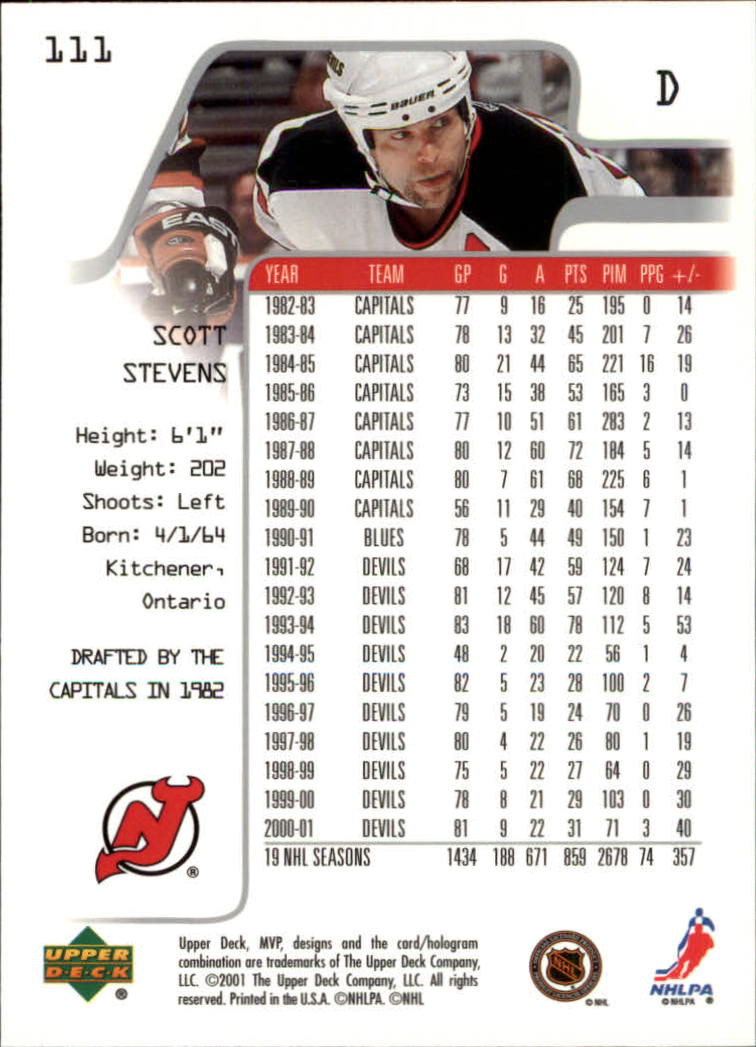 2001-02 Upper Deck MVP #111 Scott Stevens back image