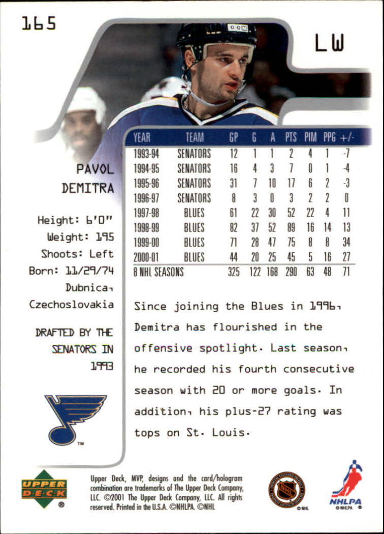 2001-02 Upper Deck MVP #165 Pavol Demitra back image
