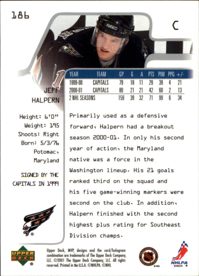 2001-02 Upper Deck MVP #186 Jeff Halpern back image