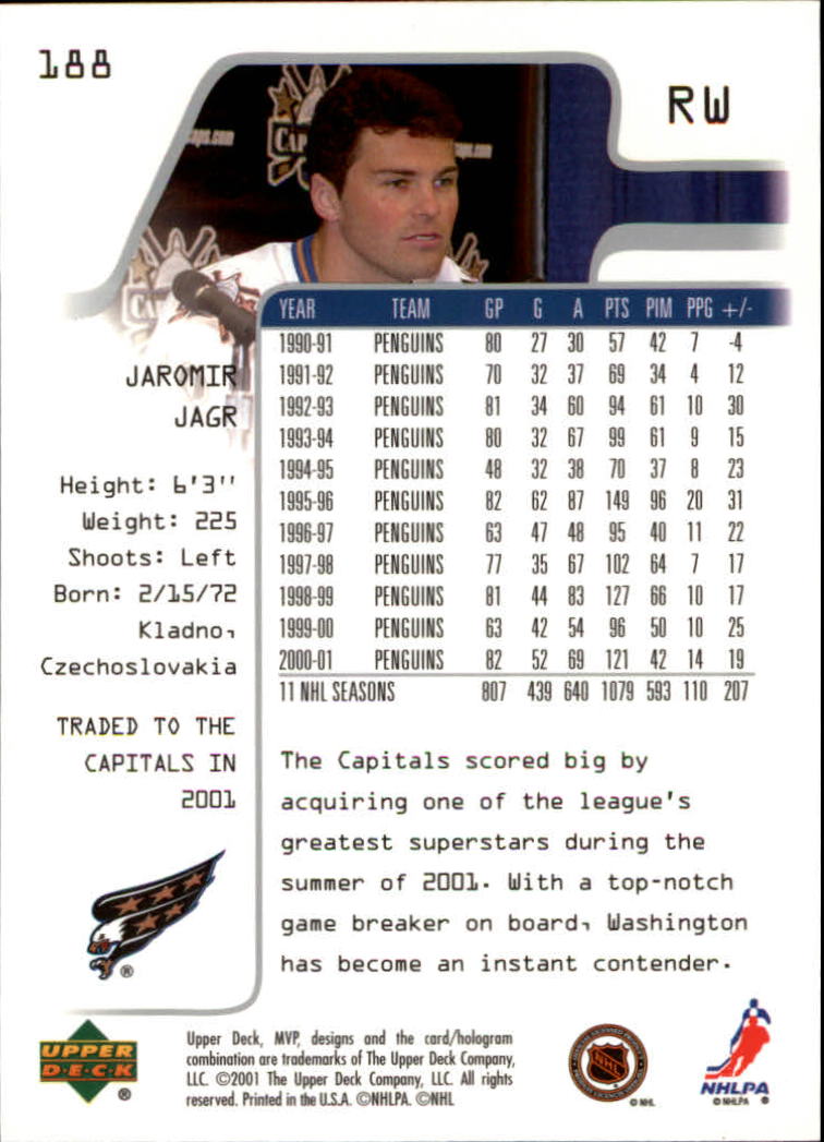 2001-02 Upper Deck MVP #188 Jaromir Jagr back image
