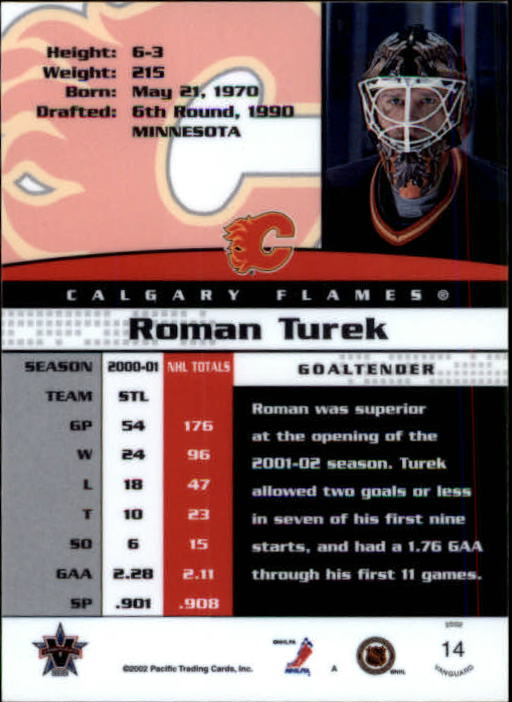 2001-02 Vanguard #14 Roman Turek back image