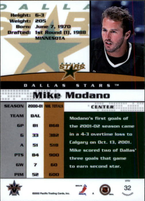 2001-02 Vanguard #32 Mike Modano back image