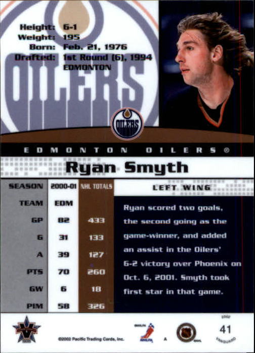 2001-02 Vanguard #41 Ryan Smyth back image