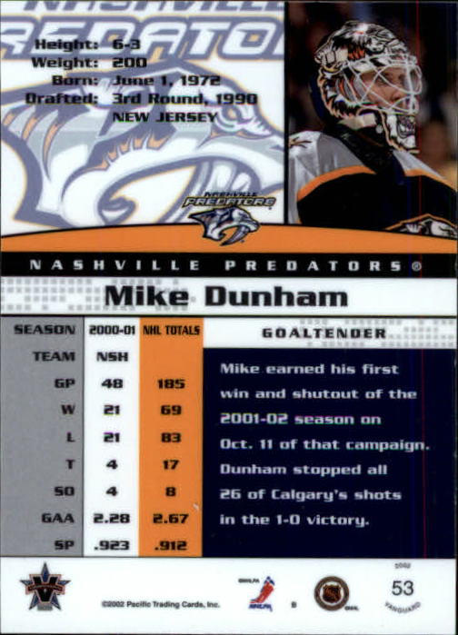 2001-02 Vanguard #53 Mike Dunham back image