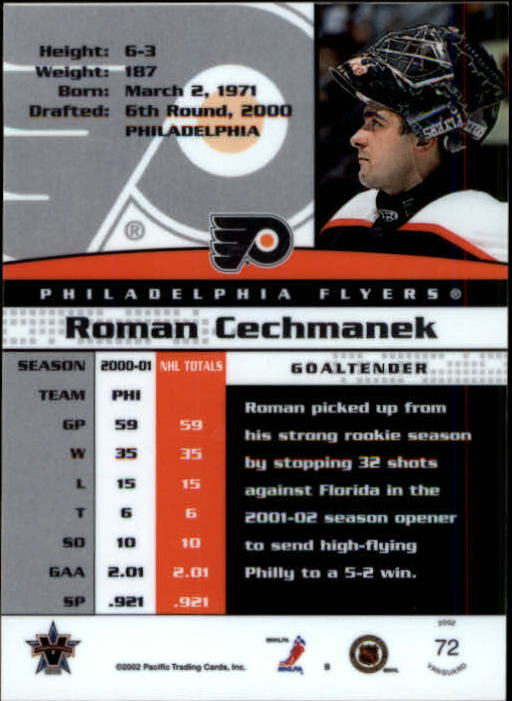 2001-02 Vanguard #72 Roman Cechmanek back image