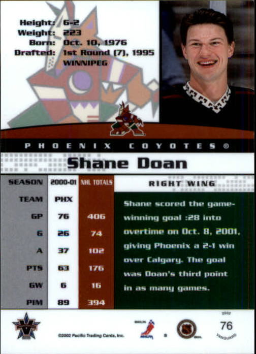 2001-02 Vanguard #76 Shane Doan back image