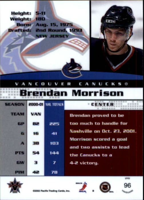 2001-02 Vanguard #96 Brendan Morrison back image
