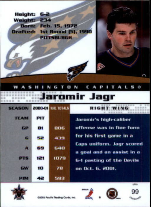 2001-02 Vanguard #99 Jaromir Jagr back image