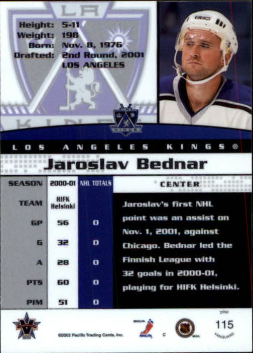 2001-02 Vanguard #115 Jaroslav Bednar RC back image