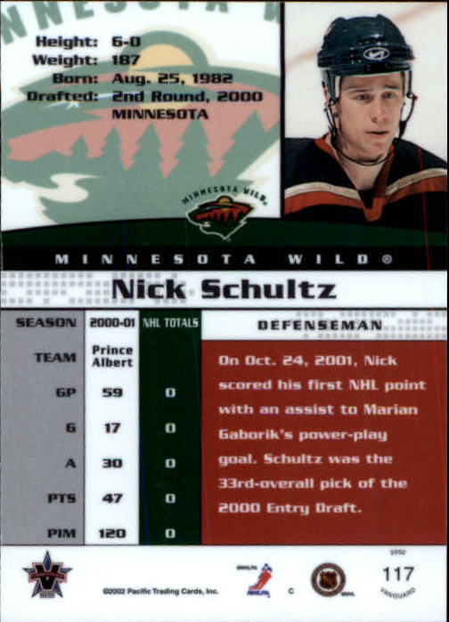 2001-02 Vanguard #117 Nick Schultz RC back image