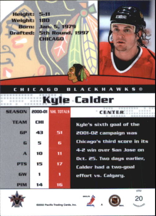 2001-02 Vanguard Red #20 Kyle Calder back image