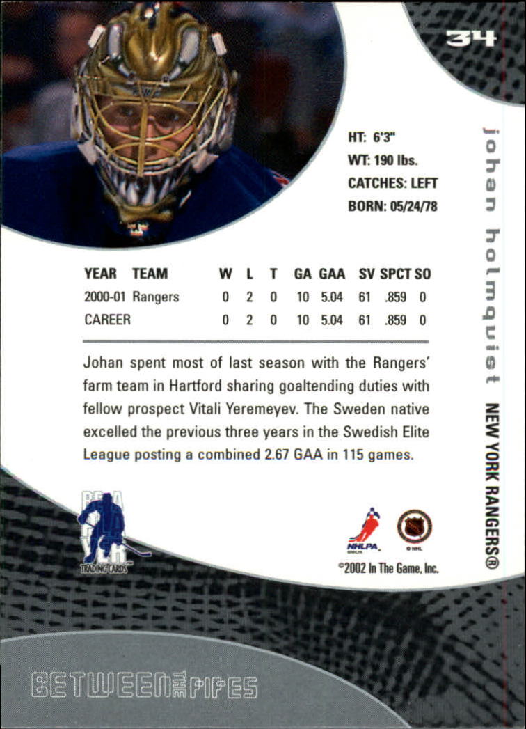 2001-02 Between the Pipes Chicago Sportsfest #34 Johan Holmqvist back image