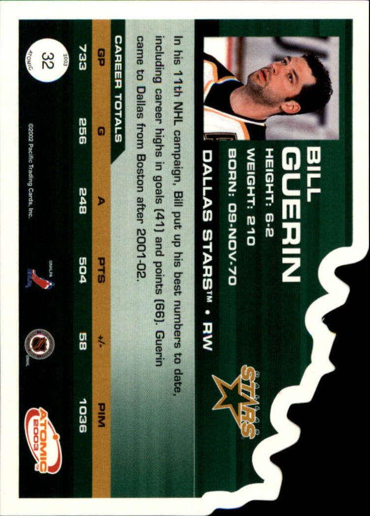 2002-03 Atomic Red #32 Bill Guerin back image