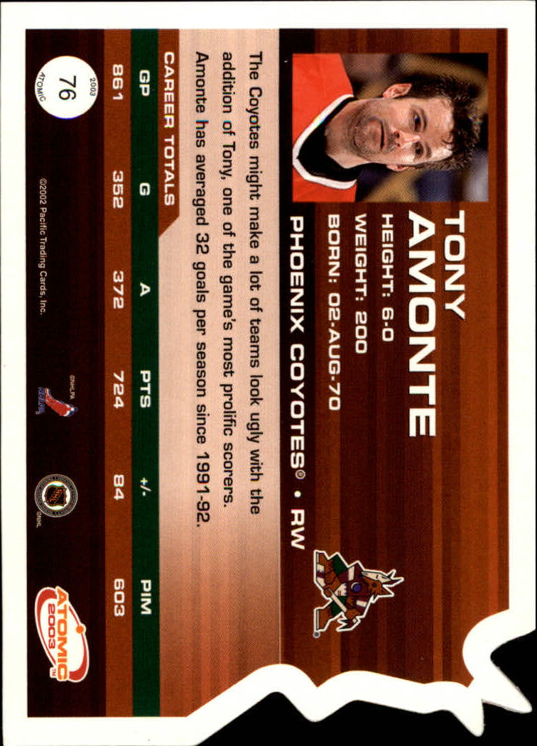 2002-03 Atomic Red #76 Tony Amonte back image