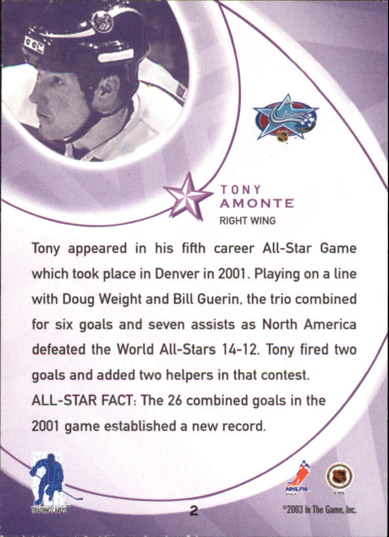 2002-03 BAP All-Star Edition #2 Tony Amonte back image