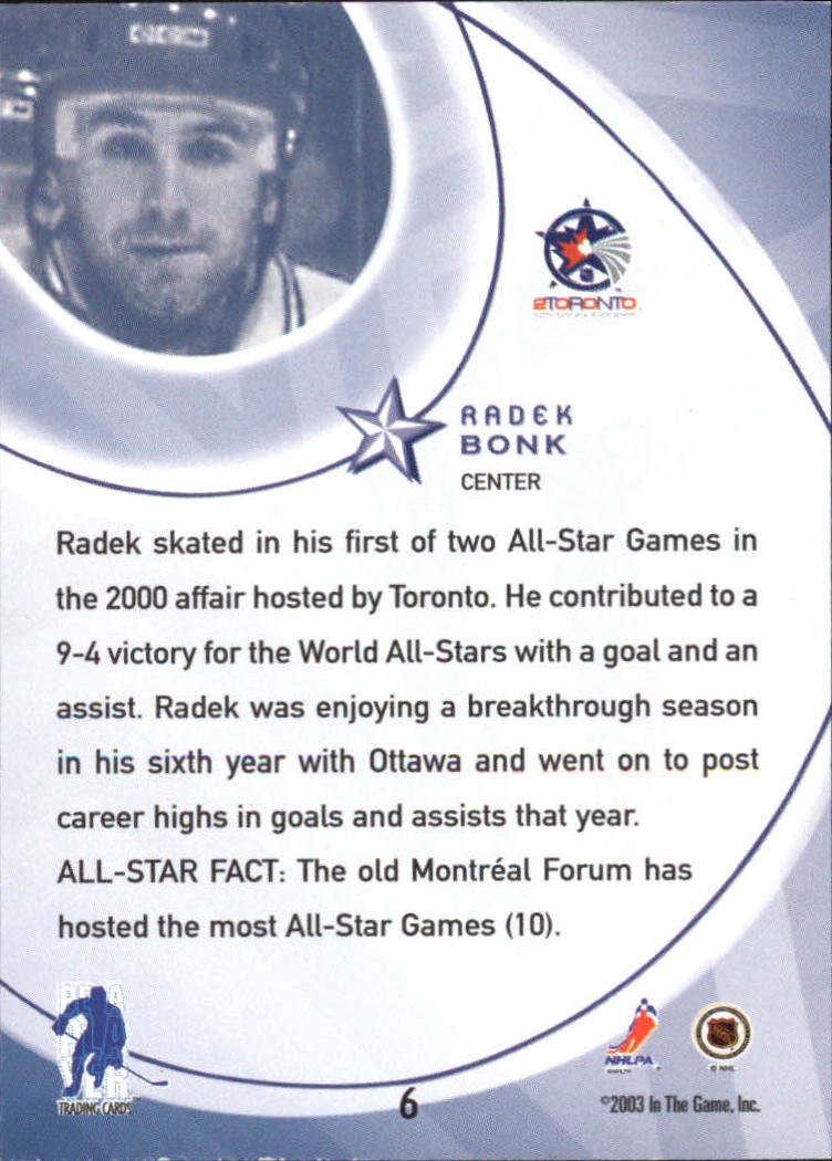 2002-03 BAP All-Star Edition #6 Radek Bonk back image