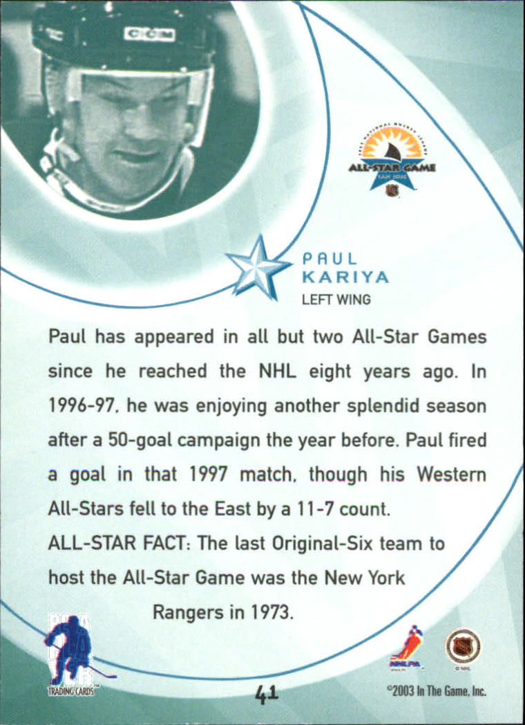 2002-03 BAP All-Star Edition #41 Paul Kariya back image