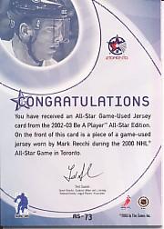 2002-03 BAP All-Star Edition Jerseys #73 Mark Recchi back image