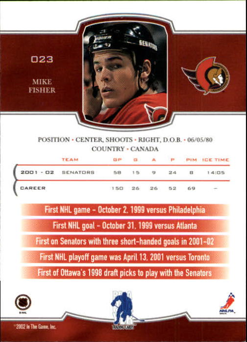 2002-03 BAP First Edition #23 Mike Fisher back image