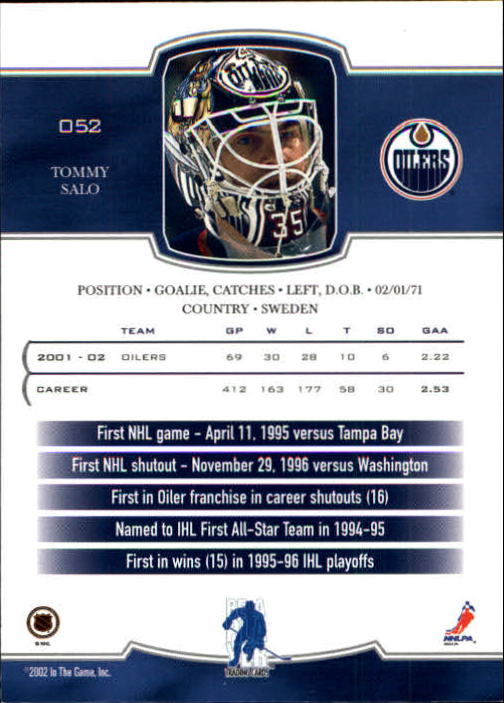 2002-03 BAP First Edition #52 Tommy Salo back image