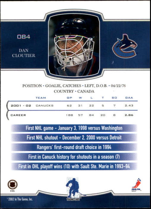 2002-03 BAP First Edition #84 Dan Cloutier back image