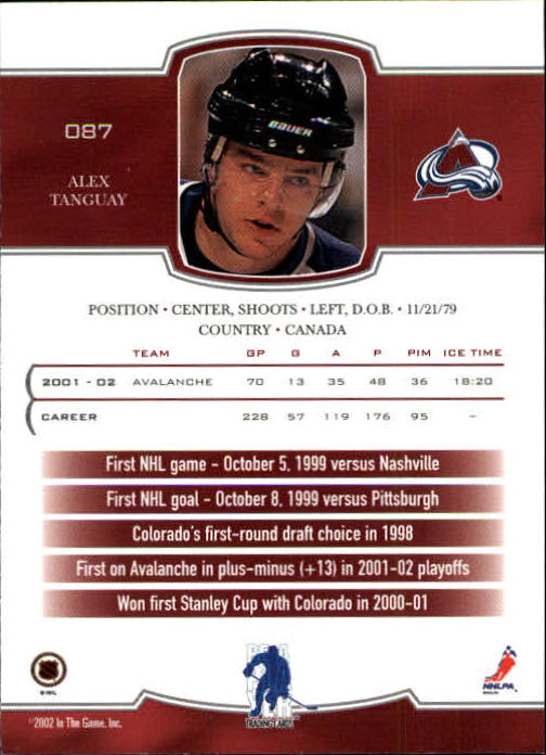2002-03 BAP First Edition #87 Alex Tanguay back image