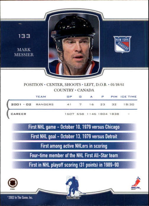 2002-03 BAP First Edition #133 Mark Messier back image