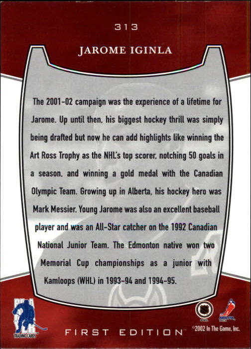 2002-03 BAP First Edition #313 Jarome Iginla UC back image