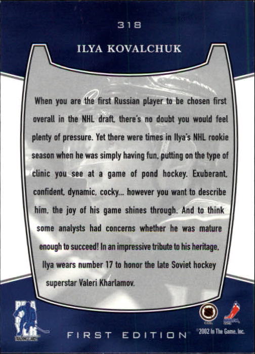 2002-03 BAP First Edition #318 Ilya Kovalchuk UC back image