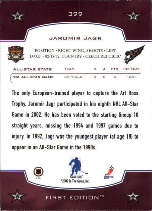 2002-03 BAP First Edition #399 Jaromir Jagr AS back image