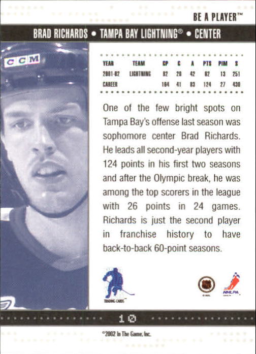 2002-03 BAP Memorabilia #10 Brad Richards back image