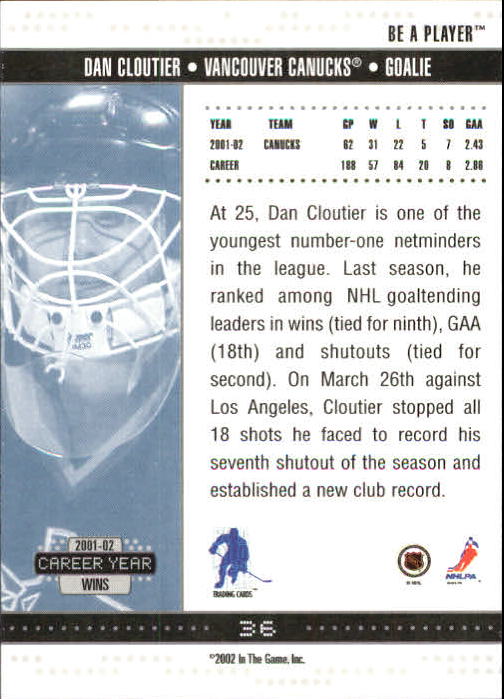 2002-03 BAP Memorabilia #36 Dan Cloutier back image