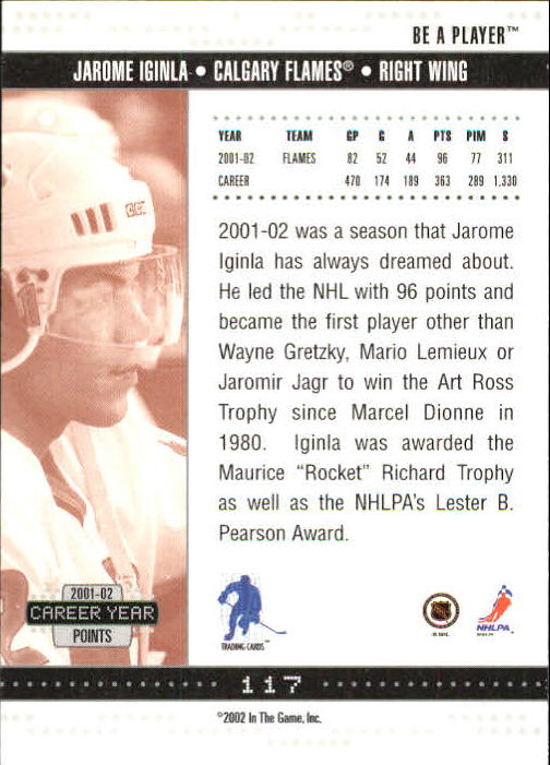 2002-03 BAP Memorabilia #117 Jarome Iginla back image