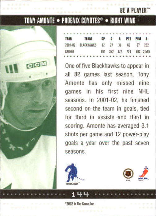 2002-03 BAP Memorabilia #144 Tony Amonte back image