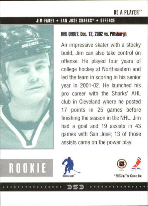 2002-03 BAP Memorabilia #353 Jim Fahey RC back image