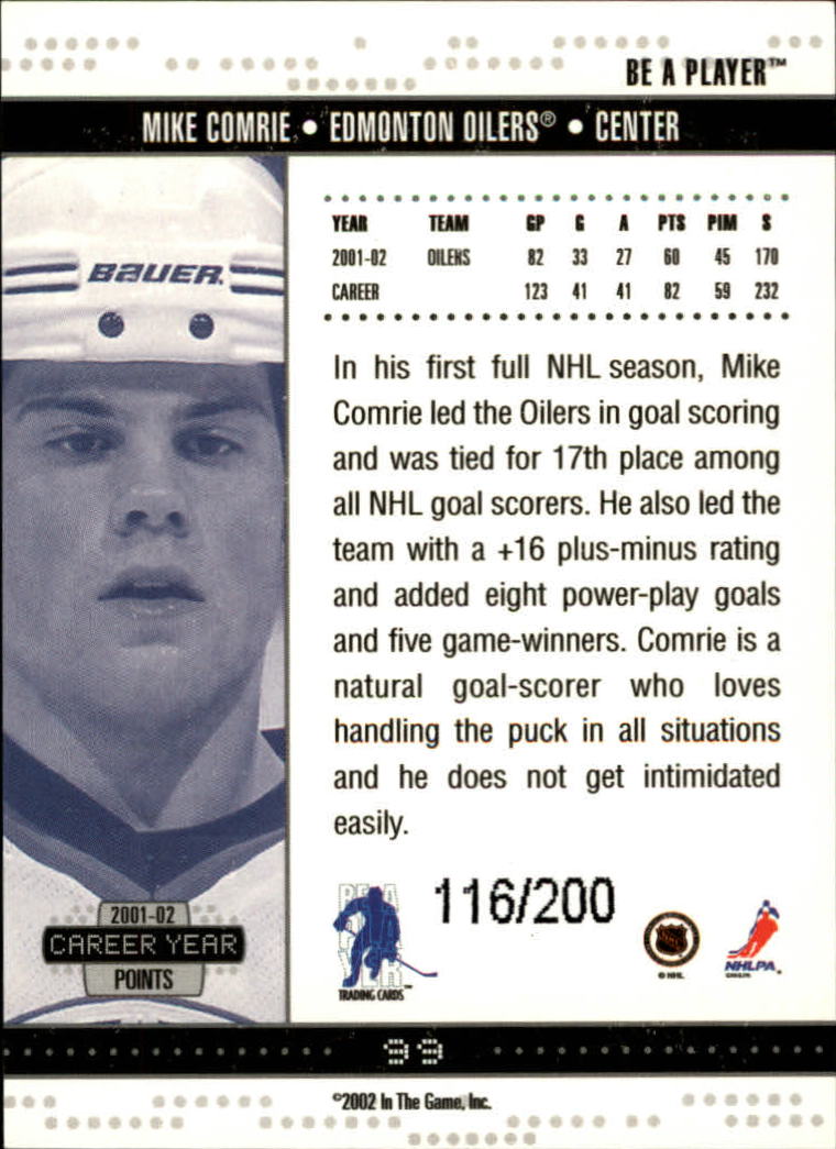 2002-03 BAP Memorabilia Ruby #99 Mike Comrie back image