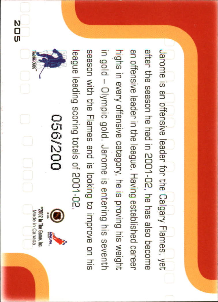 2002-03 BAP Memorabilia Ruby #205 Jarome Iginla FP back image