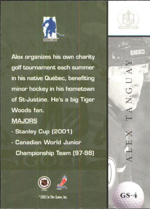 2002-03 BAP Signature Series Golf #GS4 Alex Tanguay back image