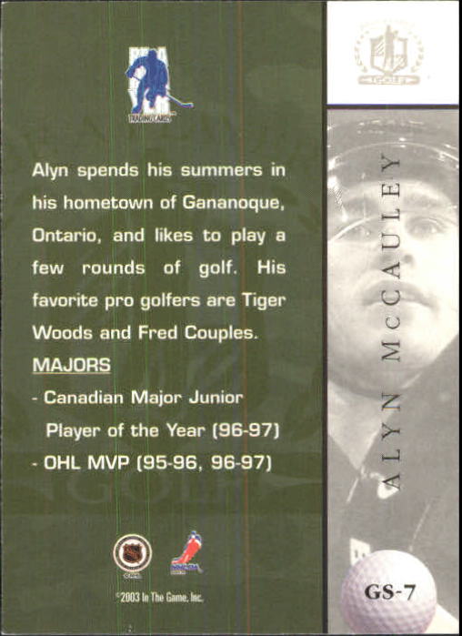 2002-03 BAP Signature Series Golf #GS7 Alyn McCauley back image
