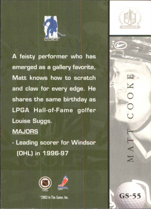 2002-03 BAP Signature Series Golf #GS55 Matt Cooke back image