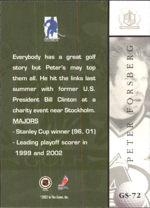 2002-03 BAP Signature Series Golf #GS72 Peter Forsberg back image